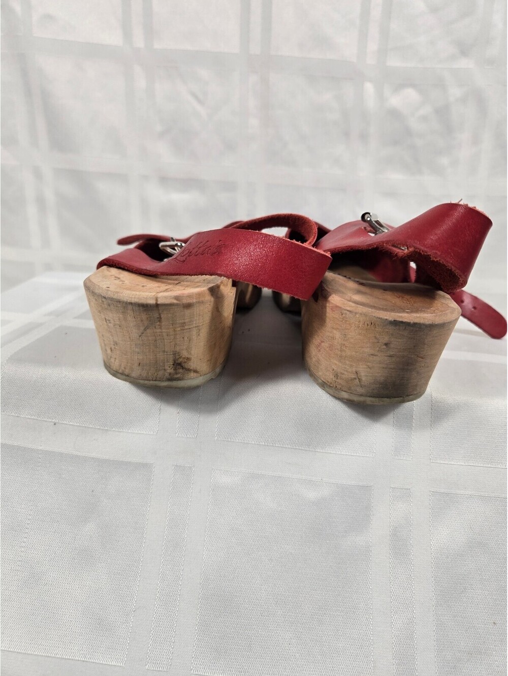 Lotta from Stockholm Red Leather Swedish Wooden Clogs Boho - Picture 11 of 11